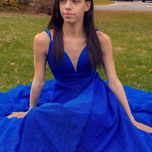 Glitter Blue Prom Dress - Picture 3 of 8